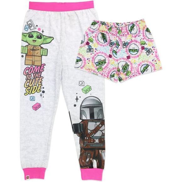 LEGO Star Wars Girls' Pajamas Baby Yoda 2-Piece Sleepset Loungepants and Shorts - Picture 1 of 7